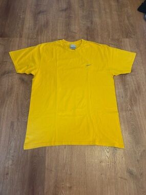 Nike T-Shirt Men's Size L Sports Activities Gym Yellow Plain Basic Logo Swoosh